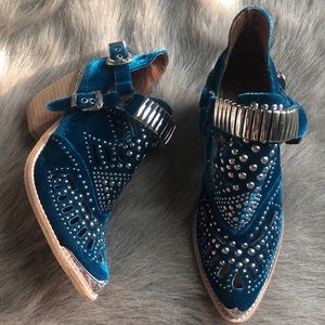 Jeffrey Campbell Calhoun Boots (blue velvet with silver accents)
